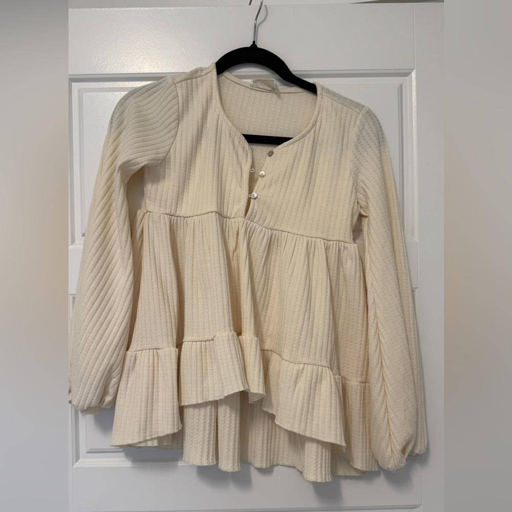 Mia Joy Cream Ribbed Girls Top